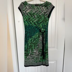 Figure Flattering Green and Black Midi Dress